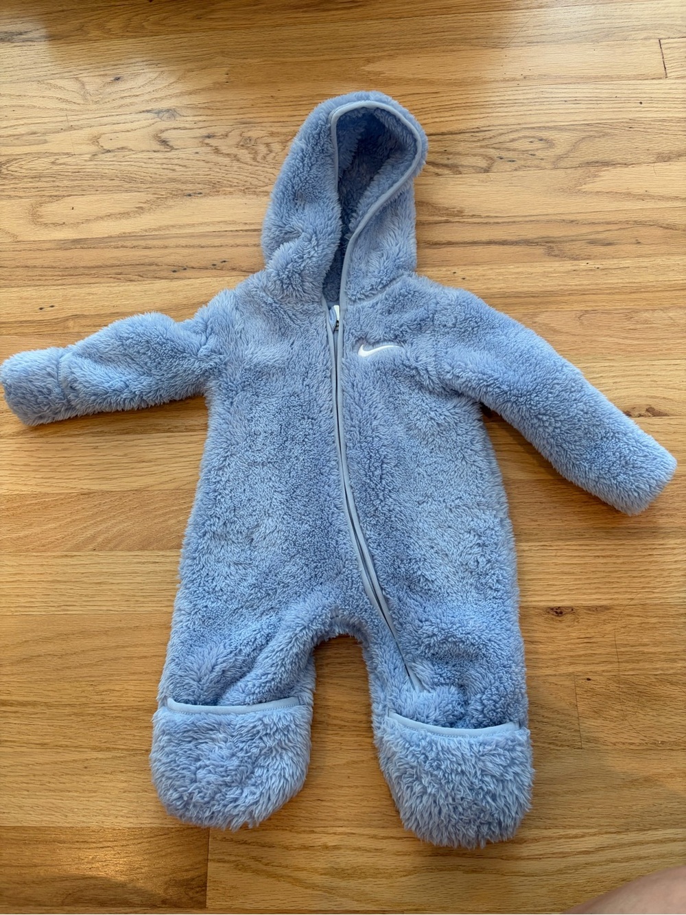 Nike Baby Blue Sherpa Hooded Footed One-Piece